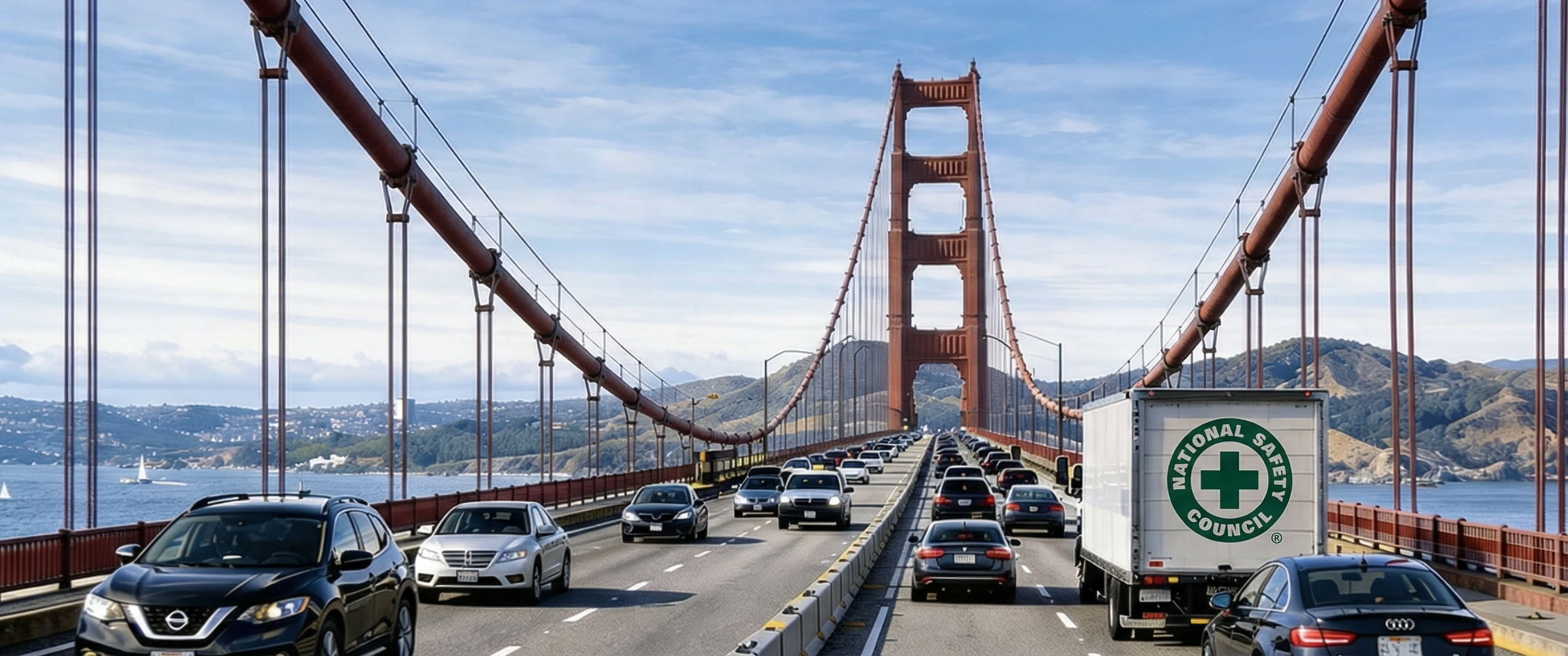 Cars driving across the Golden Gate Bridge
